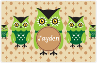 Thumbnail for Personalized Owl Placemat - Five Owls - Owl 08 - Champagne Background with Brown Nameplate -  View