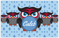 Thumbnail for Personalized Owl Placemat - Five Owls - Owl 02 - Blue Background with Blue Nameplate -  View