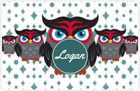 Thumbnail for Personalized Owl Placemat - Five Owls - Owl 02 - White Background with Teal Nameplate -  View