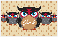 Thumbnail for Personalized Owl Placemat - Five Owls - Owl 02 - Champagne Background with Brown Nameplate -  View