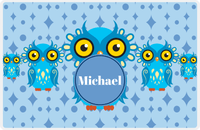 Thumbnail for Personalized Owl Placemat - Five Owls - Owl 01 - Blue Background with Blue Nameplate -  View