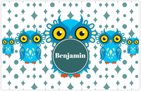 Thumbnail for Personalized Owl Placemat - Five Owls - Owl 01 - White Background with Teal Nameplate -  View