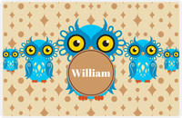 Thumbnail for Personalized Owl Placemat - Five Owls - Owl 01 - Champagne Background with Brown Nameplate -  View