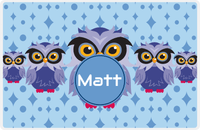 Thumbnail for Personalized Owl Placemat - Five Owls - Owl 05 - Blue Background with Blue Nameplate -  View