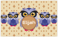 Thumbnail for Personalized Owl Placemat - Five Owls - Owl 05 - Champagne Background with Brown Nameplate -  View