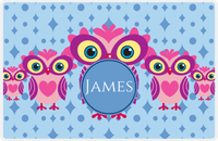 Thumbnail for Personalized Owl Placemat - Five Owls - Owl 07 - Blue Background with Blue Nameplate -  View