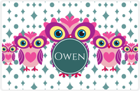 Thumbnail for Personalized Owl Placemat - Five Owls - Owl 07 - White Background with Teal Nameplate -  View