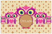 Thumbnail for Personalized Owl Placemat - Five Owls - Owl 07 - Champagne Background with Brown Nameplate -  View