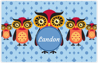 Thumbnail for Personalized Owl Placemat - Five Owls - Owl 11 - Blue Background with Blue Nameplate -  View