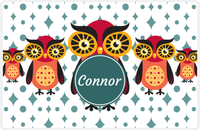 Thumbnail for Personalized Owl Placemat - Five Owls - Owl 11 - White Background with Teal Nameplate -  View