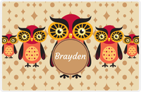 Thumbnail for Personalized Owl Placemat - Five Owls - Owl 11 - Champagne Background with Brown Nameplate -  View