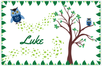 Thumbnail for Personalized Owl Placemat - Above the Trees - Owl 08 - White Background with Blue Owl -  View
