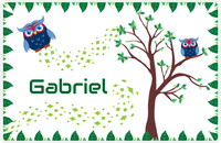 Thumbnail for Personalized Owl Placemat - Above the Trees - Owl 02 - White Background with Blue Owl -  View