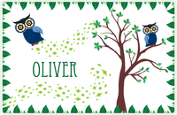 Thumbnail for Personalized Owl Placemat - Above the Trees - Owl 12 - White Background with Blue Owl -  View
