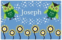 Thumbnail for Personalized Owl Placemat - Sunflowers II - Owl 08 - Blue Background with Green Owl -  View