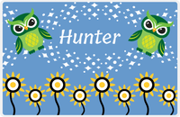 Thumbnail for Personalized Owl Placemat - Sunflowers II - Owl 03 - Blue Background with Green Owl -  View