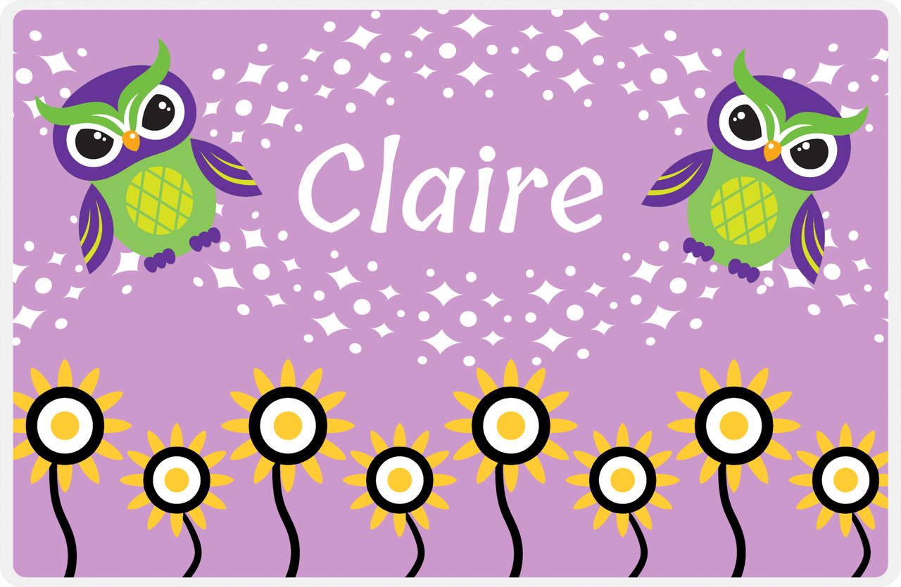 Personalized Owl Placemat - Sunflowers II - Owl 03 - Pink Background with Purple Owl -  View