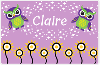 Thumbnail for Personalized Owl Placemat - Sunflowers II - Owl 03 - Pink Background with Purple Owl -  View