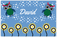 Thumbnail for Personalized Owl Placemat - Sunflowers II - Owl 06 - Blue Background with Green Owl -  View