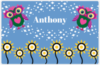 Thumbnail for Personalized Owl Placemat - Sunflowers II - Owl 07 - Blue Background with Green Owl -  View
