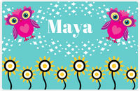 Thumbnail for Personalized Owl Placemat - Sunflowers II - Owl 07 - Teal Background with Pink Owl -  View