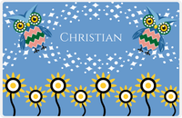 Thumbnail for Personalized Owl Placemat - Sunflowers II - Owl 09 - Blue Background with Green Owl -  View