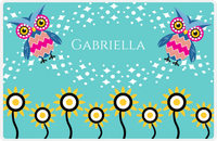 Thumbnail for Personalized Owl Placemat - Sunflowers II - Owl 09 - Teal Background with Pink Owl -  View