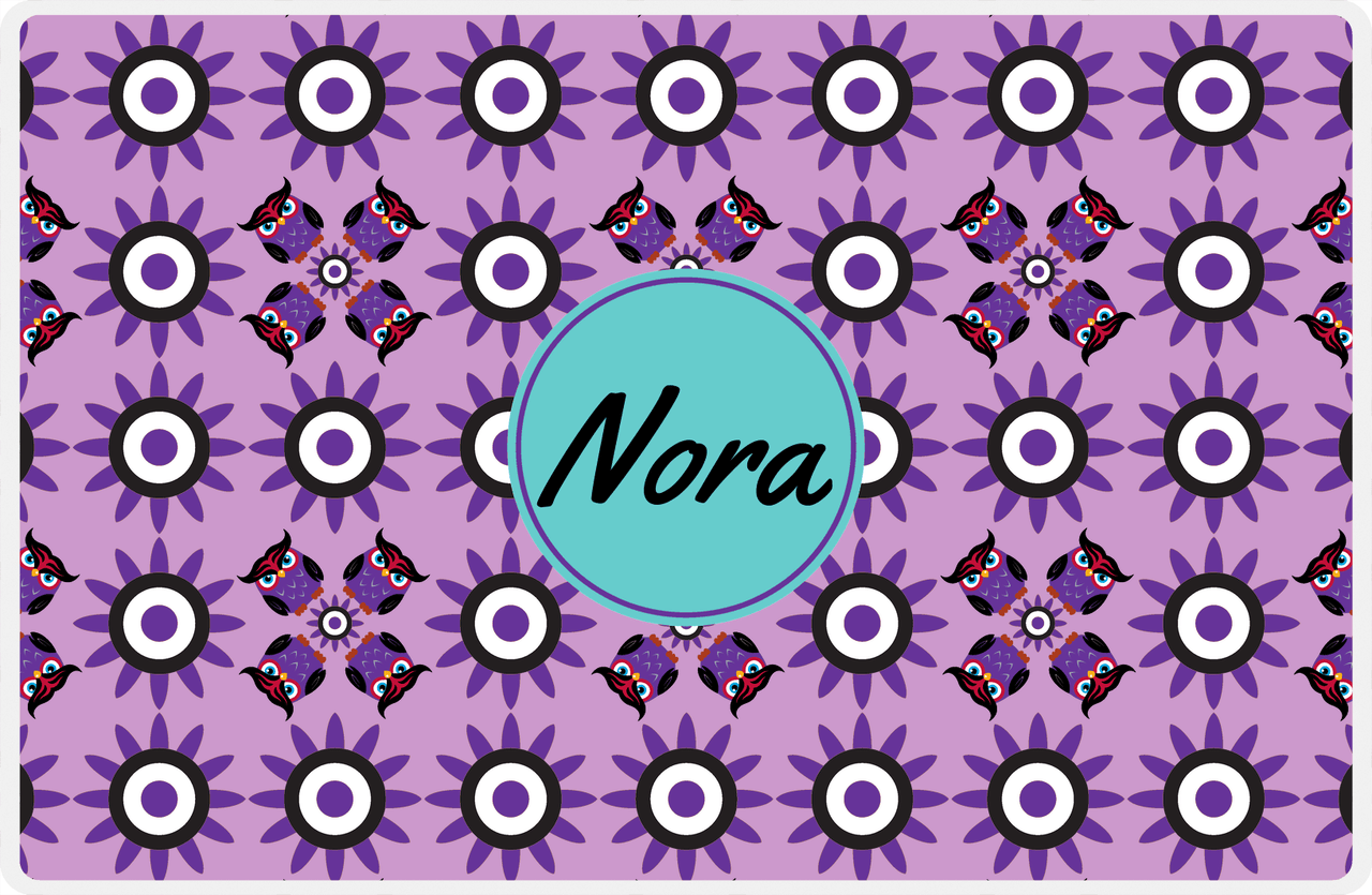 Personalized Owl Placemat - Sunflowers - Owl 02 - Lilac Background with Purple Owl -  View