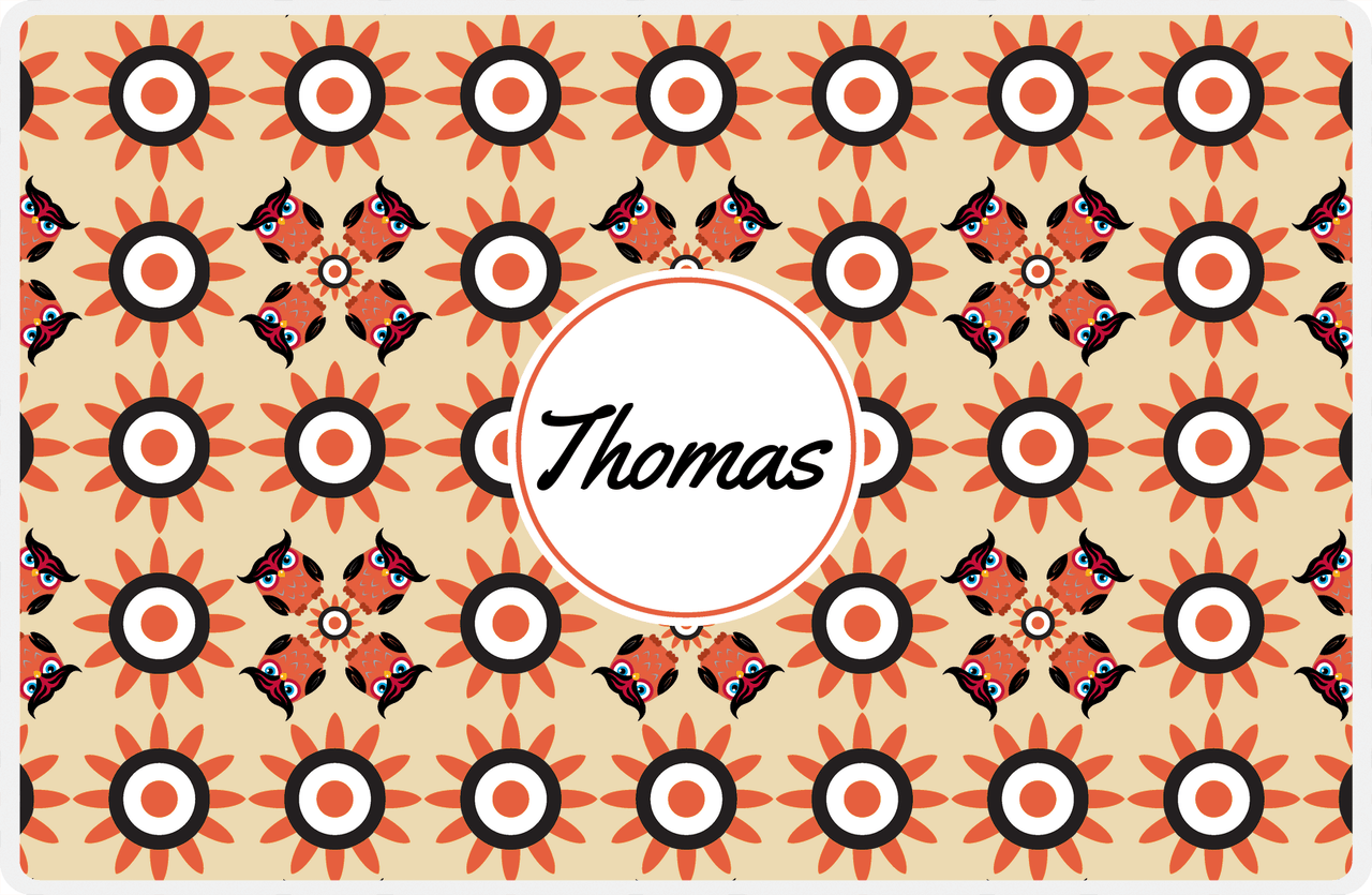 Personalized Owl Placemat - Sunflowers - Owl 02 - Tan Background with Orange Owl -  View