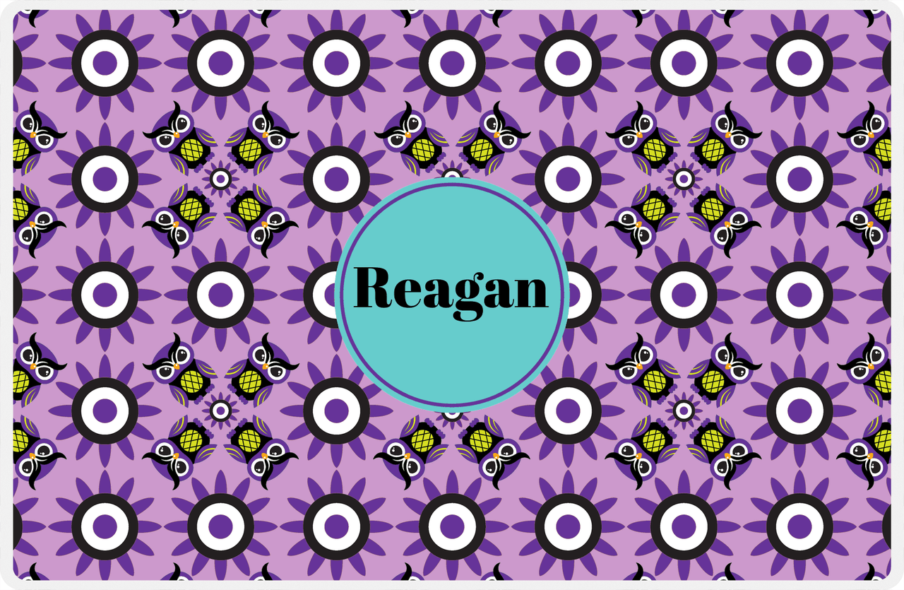 Personalized Owl Placemat - Sunflowers - Owl 03 - Lilac Background with Purple Owl -  View