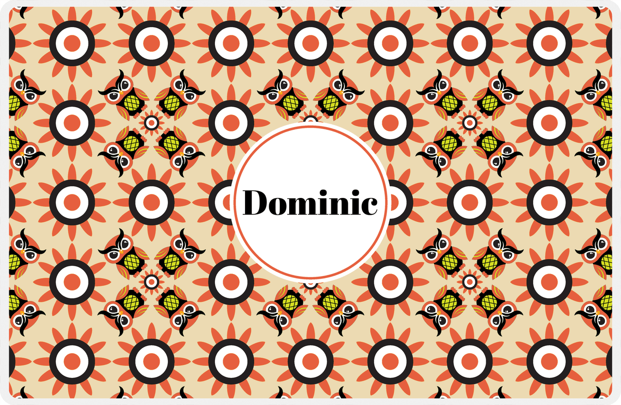 Personalized Owl Placemat - Sunflowers - Owl 03 - Tan Background with Orange Owl -  View