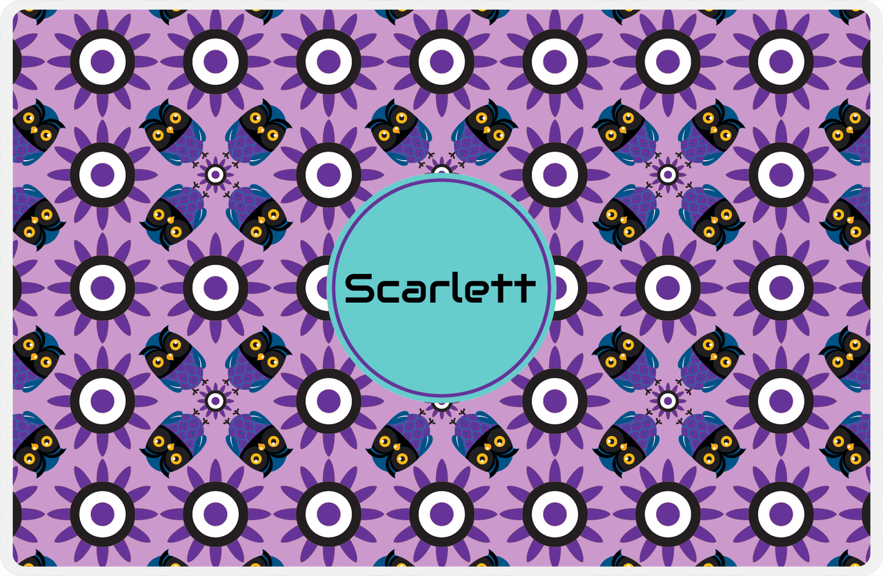 Personalized Owl Placemat - Sunflowers - Owl 04 - Lilac Background with Purple Owl -  View