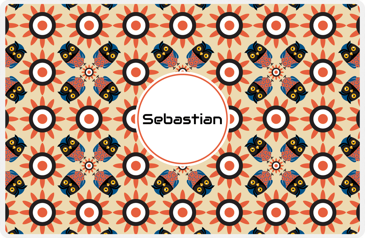 Personalized Owl Placemat - Sunflowers - Owl 04 - Tan Background with Orange Owl -  View