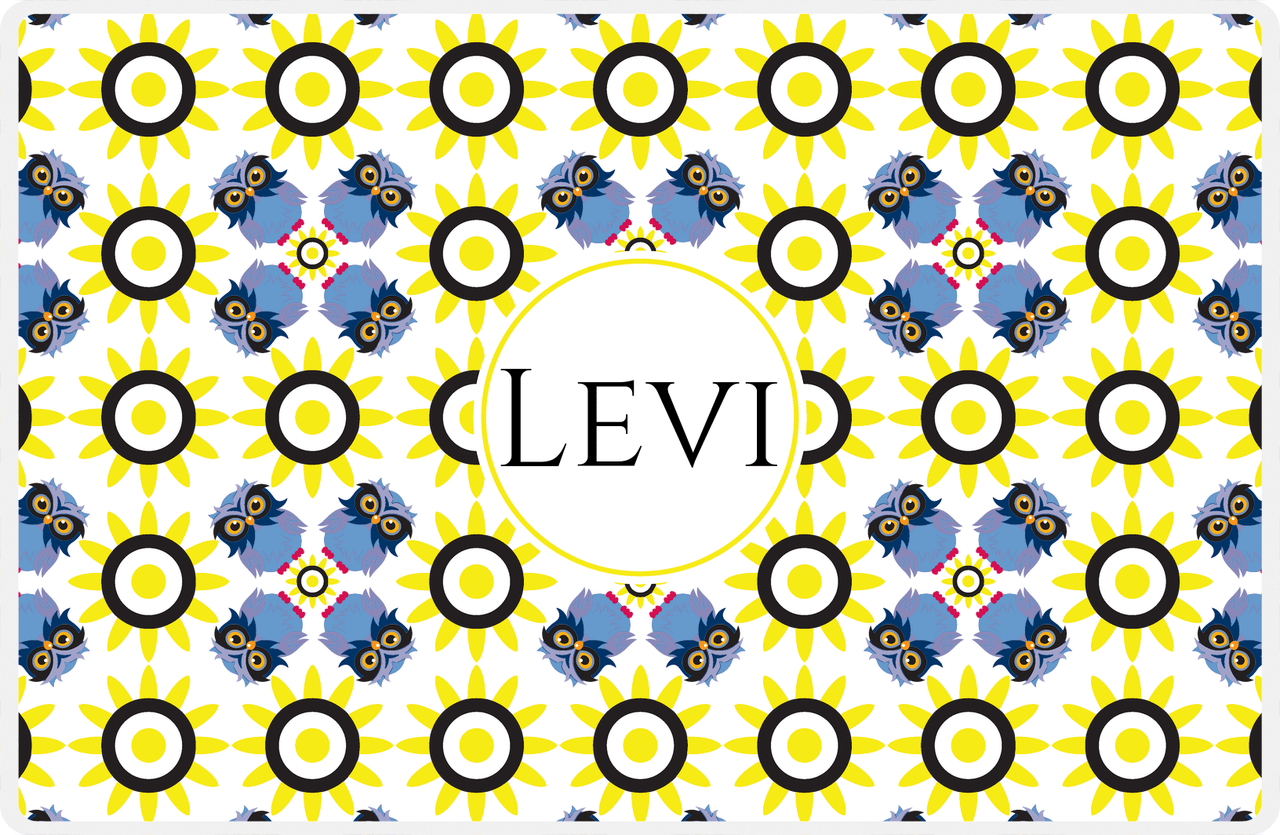 Personalized Owl Placemat - Sunflowers - Owl 05 - White Background with Blue Owl -  View