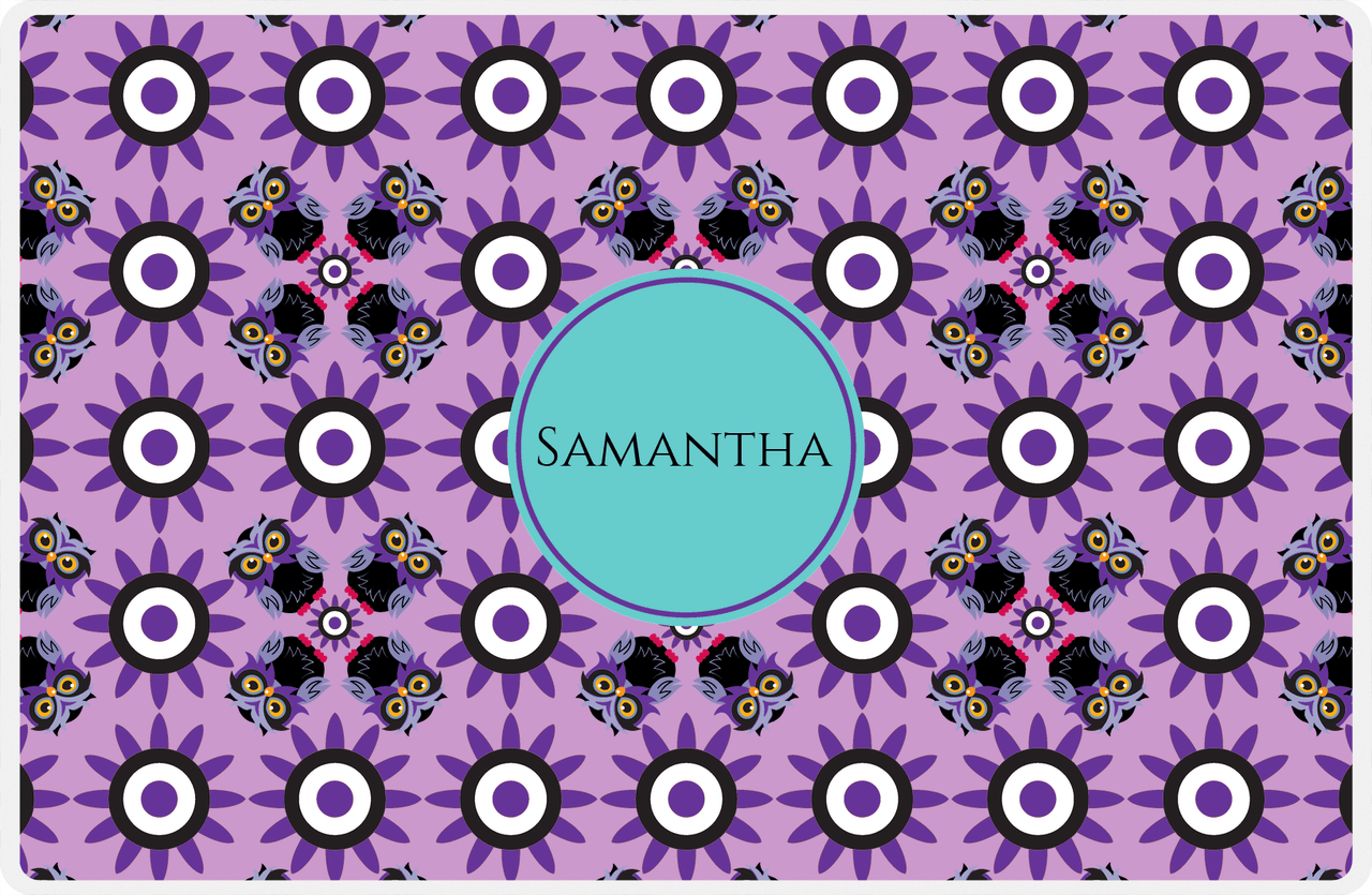 Personalized Owl Placemat - Sunflowers - Owl 05 - Lilac Background with Purple Owl -  View