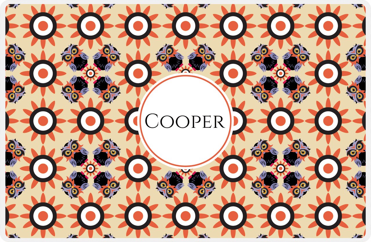 Personalized Owl Placemat - Sunflowers - Owl 05 - Tan Background with Orange Owl -  View