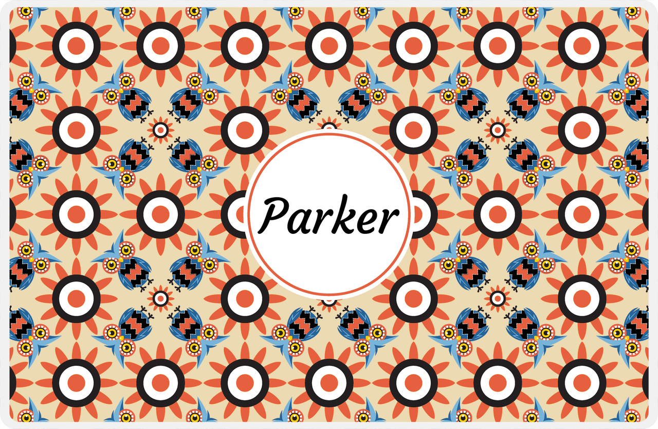 Personalized Owl Placemat - Sunflowers - Owl 09 - Tan Background with Orange Owl -  View