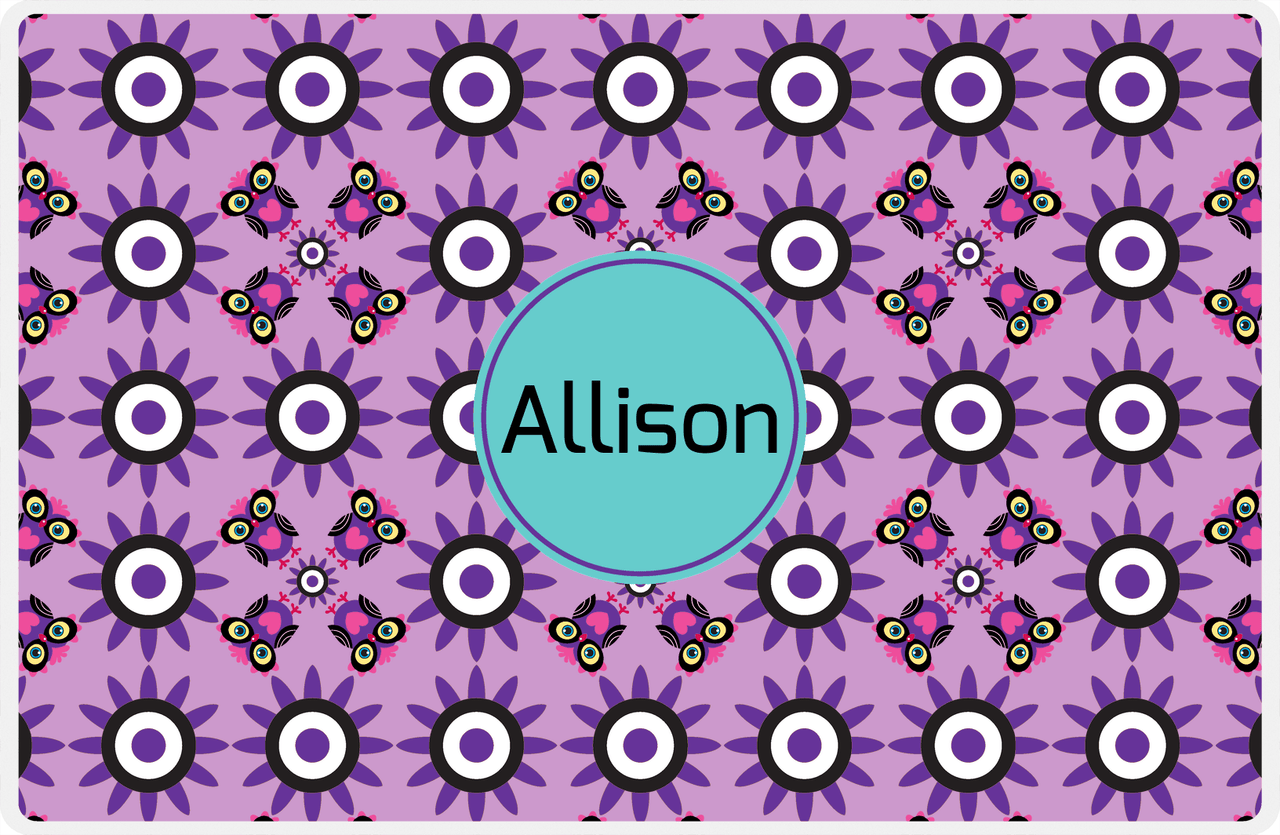Personalized Owl Placemat - Sunflowers - Owl 07 - Lilac Background with Purple Owl -  View