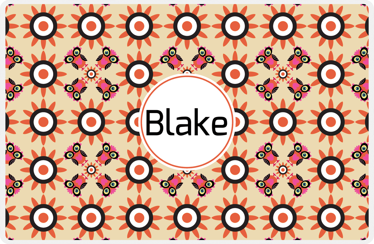 Personalized Owl Placemat - Sunflowers - Owl 07 - Tan Background with Orange Owl -  View