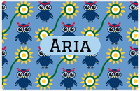 Thumbnail for Personalized Owl Placemat - Sunflowers III - Owl 06 - Glacier Background with Blue Nameplate -  View