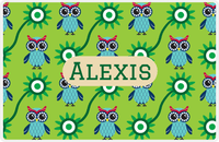 Thumbnail for Personalized Owl Placemat - Sunflowers III - Owl 06 - Green Background with Tan Nameplate -  View