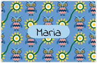 Thumbnail for Personalized Owl Placemat - Sunflowers III - Owl 09 - Glacier Background with Blue Nameplate -  View