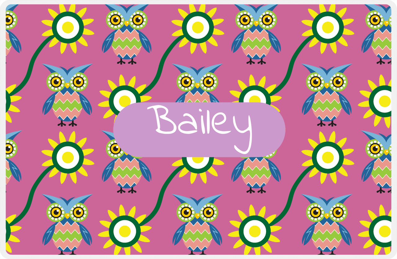Personalized Owl Placemat - Sunflowers III - Owl 09 - Pink Background with Light Pink Nameplate -  View