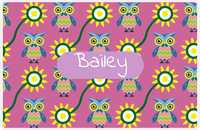Thumbnail for Personalized Owl Placemat - Sunflowers III - Owl 09 - Pink Background with Light Pink Nameplate -  View