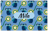 Thumbnail for Personalized Owl Placemat - Sunflowers III - Owl 10 - Glacier Background with Blue Nameplate -  View