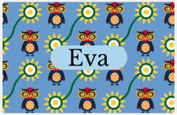 Thumbnail for Personalized Owl Placemat - Sunflowers III - Owl 11 - Glacier Background with Blue Nameplate -  View