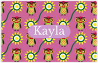 Thumbnail for Personalized Owl Placemat - Sunflowers III - Owl 11 - Pink Background with Light Pink Nameplate -  View