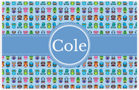 Thumbnail for Personalized Owl Placemat - All Owls III - Circle Ribbon Nameplate - Light Blue and Glacier -  View