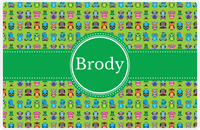 Thumbnail for Personalized Owl Placemat - All Owls III - Circle Ribbon Nameplate - Lime and Kelly Green -  View