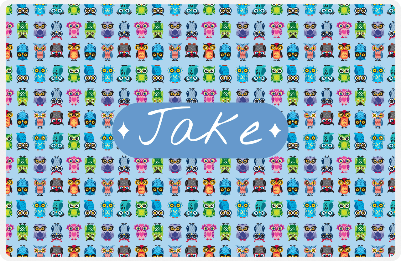 Personalized Owl Placemat - All Owls III - Diamond Nameplate - Light Blue and Glacier -  View